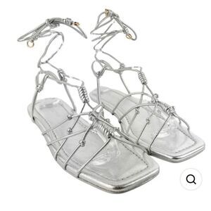 ULLA JOHNSON FREYA FLAT IN METALLIC SILVER NWB Size 37